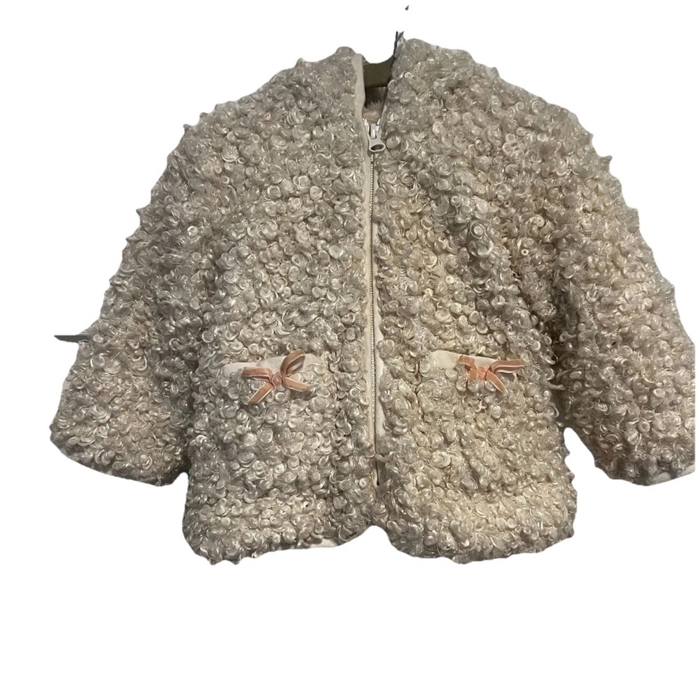 American Widgeon Faux Curly Fur Jacket Lined Ivory Girl’s Size 12 Mo Fuzzy